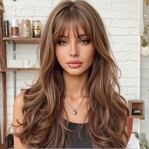 26” Brown with Red Highlights High Density Synthetic Wavy Hair Topper